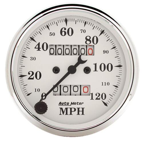 Autometer Gauge, Speedometer, 3 1/8", 120Mph, Mechanical, Old Tyme White, Old-Tyme White