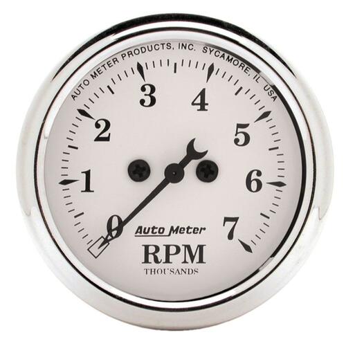 Autometer Gauge, Tachometer, 2 1/16", 7K Rpm, In-Dash, Old Tyme White, Old-Tyme White