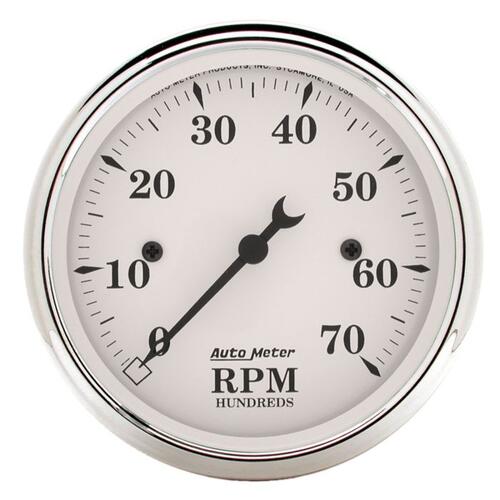 GAUGE, TACHOMETER, 3 1/8", 7K RPM, IN-DASH, OLD TYME WHITE