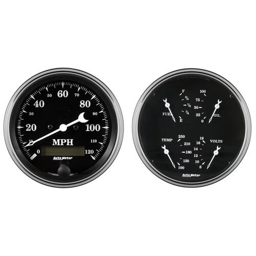Autometer Gauge Kit, 2 Pc., Quad & Speedometer, 5", Old Tyme Black, Old Tyme Black