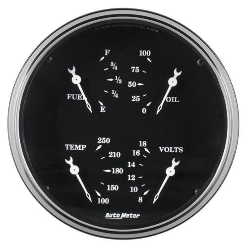 Autometer Gauge, Quad, 5", 240Ωe-33Ωf, Elec, Old Tyme Black, Old Tyme Black