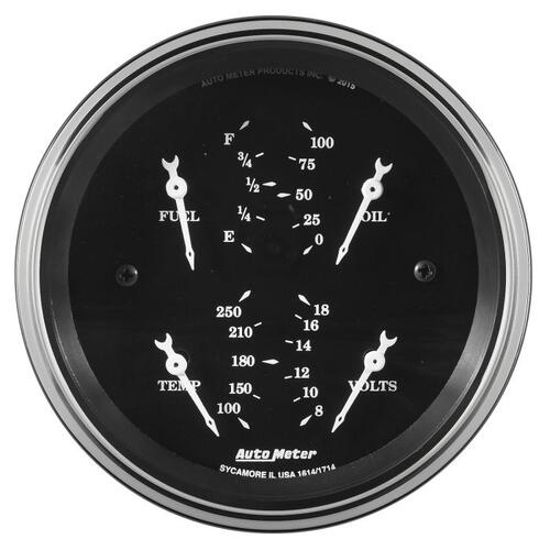 Autometer Gauge,Quad, 3 3/8", 240Ωe-33Ωf Elec, Old Tyme Blk, Old Tyme Black