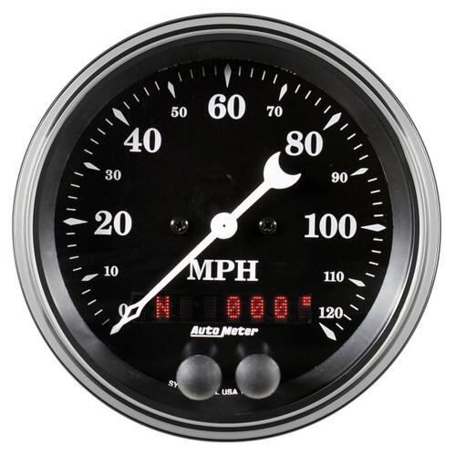 Autometer Gauge, Speedometer, 3 3/8", 120Mph, Gps, Old Tyme Black, Old Tyme Black