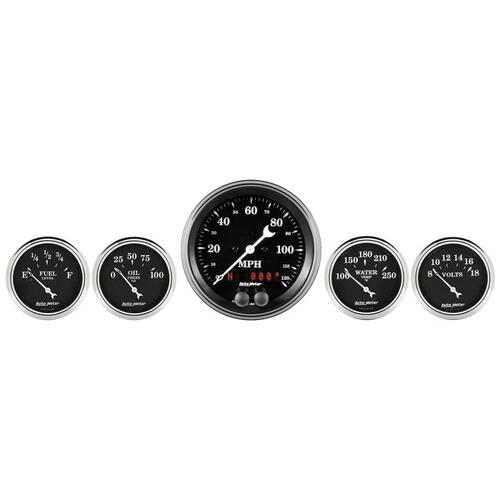 Autometer Gauge Kit, 5 Pc., 3 3/8" & 2 1/16", Gps Speedometer, Old Tyme Black, Old Tyme Black