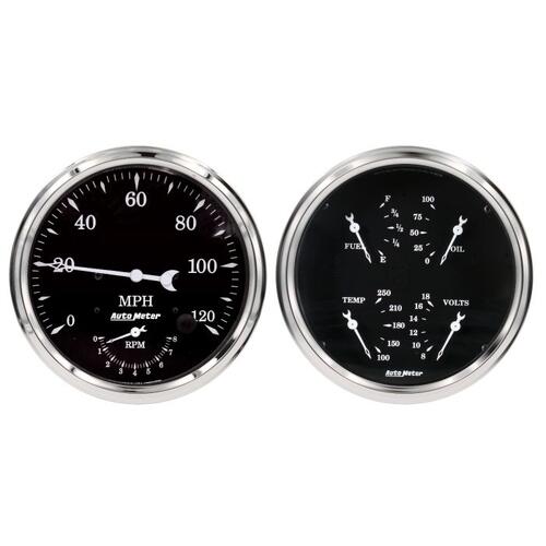 Autometer Gauge Kit, 2 Pc., Quad & Tach/Speedo, 5", Old Tyme Black, Old Tyme Black