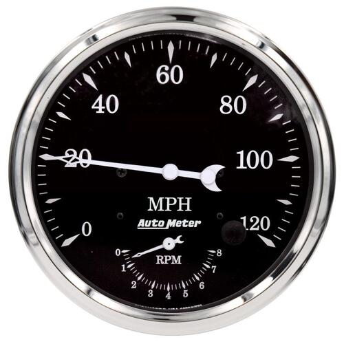 Autometer Gauge, Tach/Speedo, 5", 120Mph & 8K Rpm, Elec. Program., Old Tyme Black, Old Tyme Black