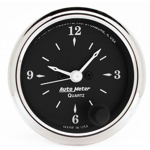 Autometer Gauge, Clock, 2 1/16", 12Hr, Analog, Old Tyme Black, Old Tyme Black