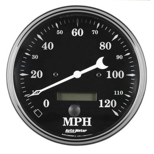 Autometer Gauge, Speedo., 5", 120Mph, Elec. Prog. W/ Lcd Odo, Old Tyme Black, Old Tyme Black