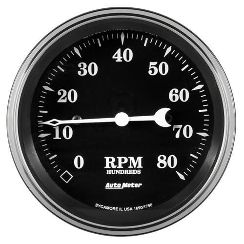 Autometer Gauge, Tachometer, 3 3/8", 8K Rpm, In-Dash, Old Tyme Black, Old Tyme Black