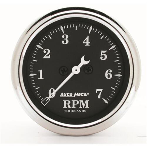 Autometer Gauge, Tachometer, 2 1/16", 7K Rpm, In-Dash, Old Tyme Black, Old Tyme Black