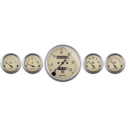 Autometer Gauge Kit, Speedometer, Antique Beige, 3 1/8 in. & 2 1/16 in., Mechanical, Analog, Set of 5