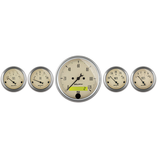 Autometer Gauge Kit, Speedometer, Antique Beige, 3 1/8 in. & 2 1/16 in., Electrical, Analog, Set of 5