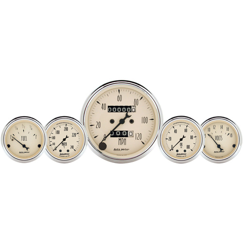 Autometer Gauge Kit, Speedometer, Antique Beige, 3 1/8 in. & 2 1/16 in., Mechanical, Water Temp. & Oil Pressure, Set of 5