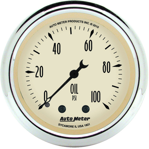 Autometer Gauge, Antique Beige, Oil Pressure, 2 1/16 in, 100psi, Mechanical, Analog, Each