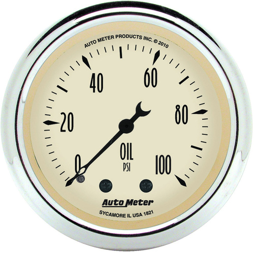 Autometer Gauge, Antique Beige, Oil Pressure, 2 1/16 in., 100psi, Mechanical, Analog, Each