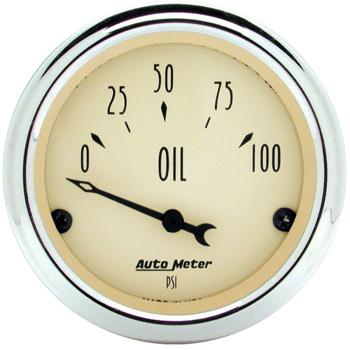 Autometer Gauge, Antique Beige, Oil Pressure, 2 1/16 in., 100psi, Electrical, Analog, Each