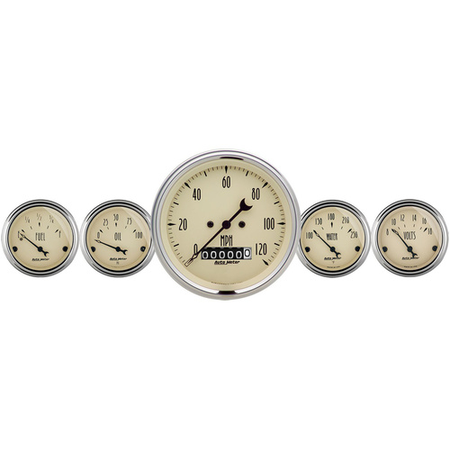 Autometer Gauge Kit, Speedometer, Antique Beige, 3 3/8 in. & 2 1/16 in., Electrical, Analog, Set of 5