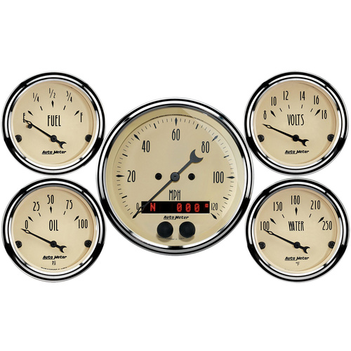 Autometer Gauge Kit, Speedometer, Antique Beige, 3 3/8 in. & 2 1/16 in., GPS, Analog, Set of 5
