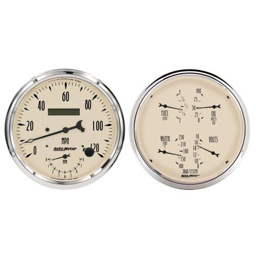 Autometer Gauge Kit, 2 Pc., Quad & Tach/Speedo, 5", Antique Beige, Antique Beige