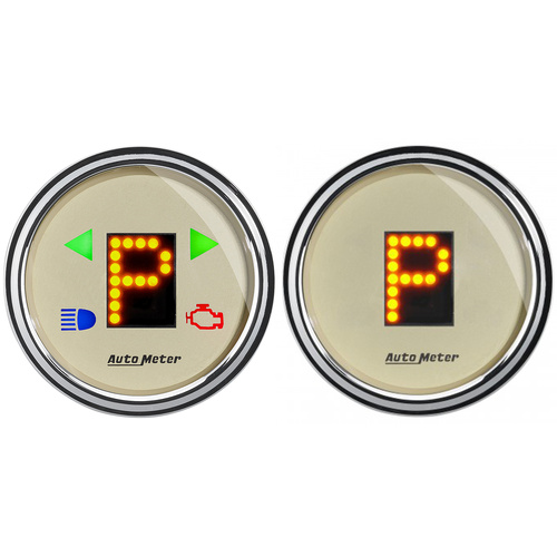 Autometer Gauge, GEAR POS, 2 1/16 in., INCL INDICATORS, BEIGE Dial, DOME LENS, Chrome Bezel