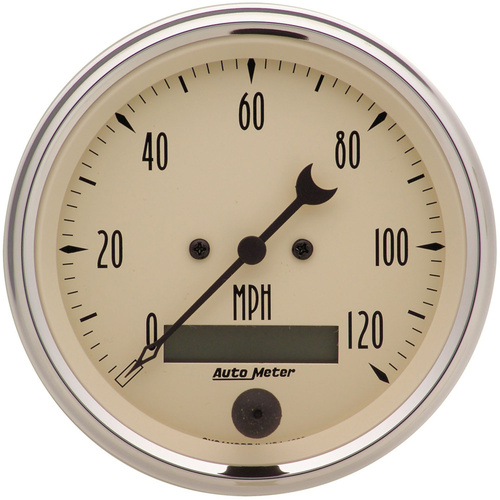 Autometer Gauge, Antique Beige, Speedometer, 3 3/8 in., 120mph, Electric Programmable w/ LCD Odometer, Each
