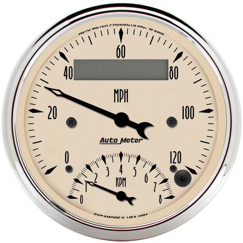 Autometer Gauge Antique Beige Tachometer / Speedometer 3 3 / 8 in. 120mph & 0-8K RPM Electric
