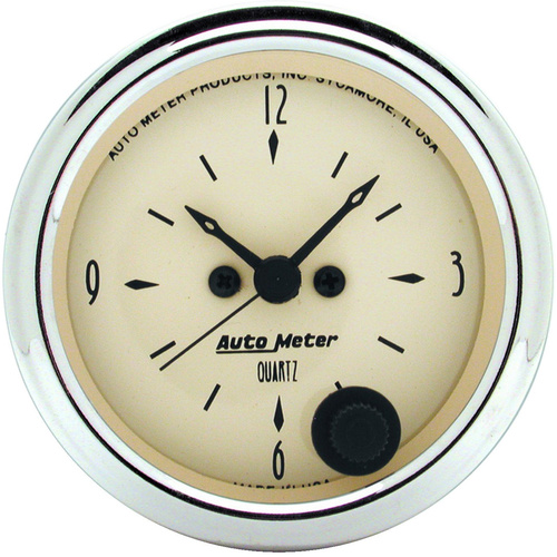 Autometer Gauge, Analog, Antique Beige, Clock, 2 1/16 in., 12hr, Analog, Each