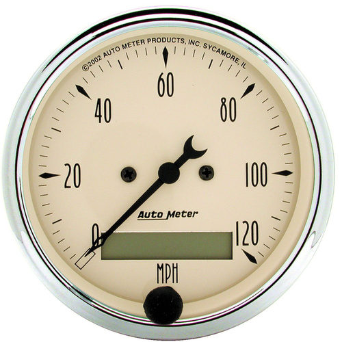 Autometer Gauge, Antique Beige, Speedometer, 3 1/8 in., 120mph, Electric Programmable w/ LCD Odometer, Analog, Each