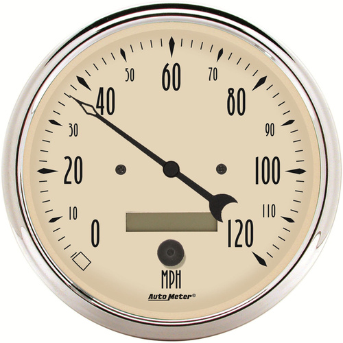 Autometer Gauge, Antique Beige, Speedometer, 5 in., 120mph, Electric Programmable w/ LCD Odometer, Analog, Each