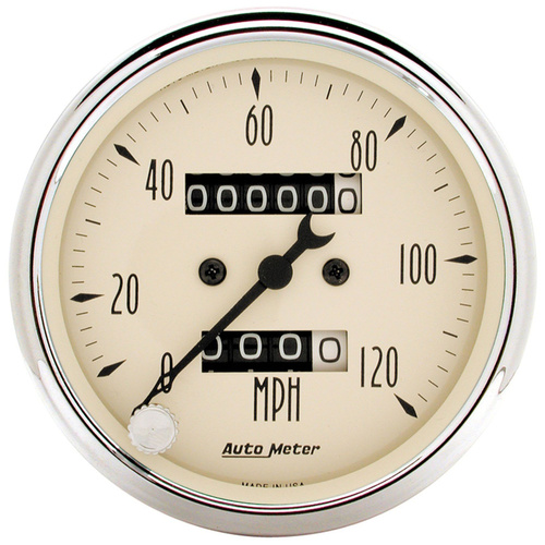 Autometer Gauge, Antique Beige, Speedometer, 3 1/8 in., 120mph, Mechanical, Analog, Each