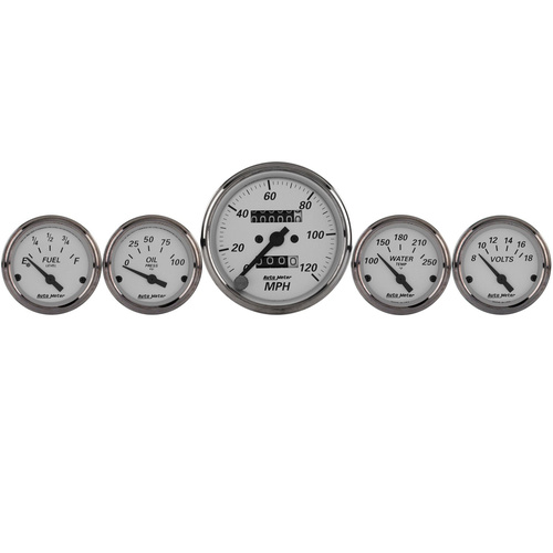 Autometer Gauge Kit, Speedometer, American Platinum, 3 1/8 in. & 2 1/16 in., Mechanical, Set of 5