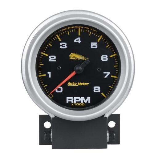Autometer Gauge, Tach, 3 3/4", 8K Rpm, 2 & 4 Cylinder, Black, Pro-Cycle, Pro-Cycle