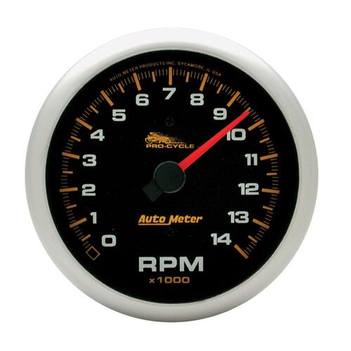 Autometer Gauge, Tach, 3 3/4", 14K Rpm,  2 & 4 Cylinder, Black, Pro-Cycle, Pro-Cycle