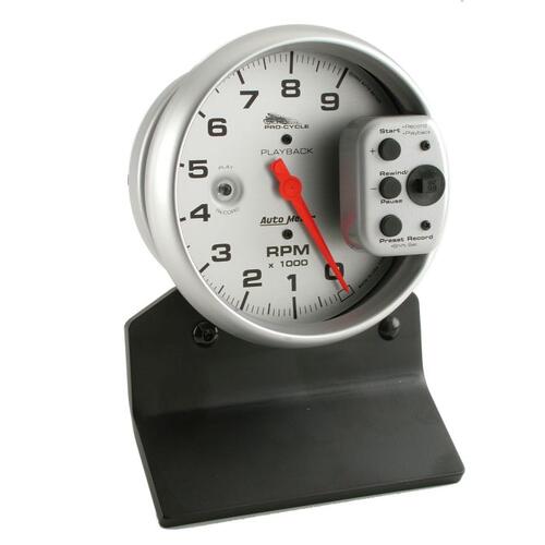 Autometer Gauge, Tach, 5", 9K Rpm, Pedestal W/ Rpm Playback, Silver, Pro-Cycle, Pro-Cycle