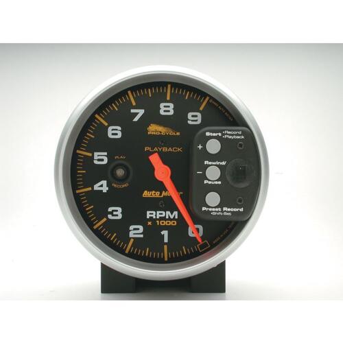 Autometer Gauge, Tach, 5", 9K Rpm, Pedestal W/ Rpm Playback, Black, Pro-Cycle, Pro-Cycle