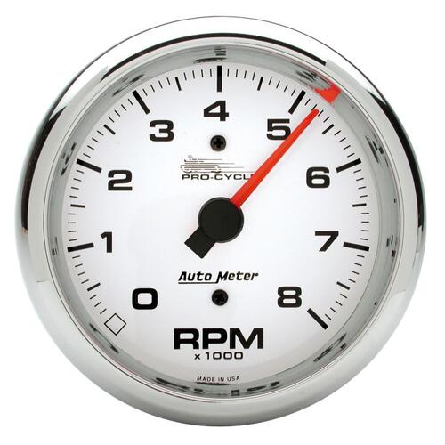 Autometer Gauge, Tach, 3 3/4", 8K Rpm, 2&4 Cylinder, White, Pro-Cycle, Pro-Cycle