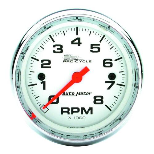 Autometer Gauge, Tach, 2 5/8", 8K Rpm, 2&4 Cylinder, White, Pro-Cycle, Pro-Cycle