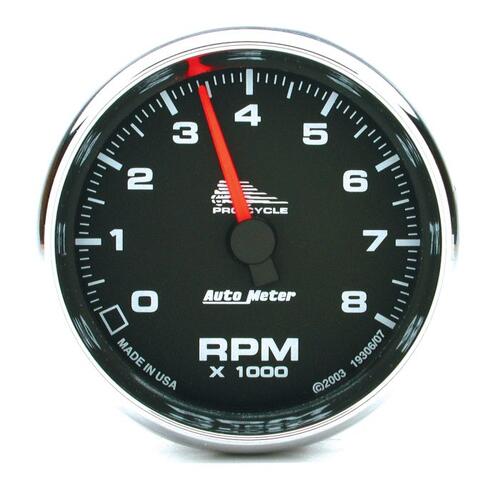 Autometer Gauge, Tach, 2 5/8", 8K Rpm, 2&4 Cylinder, Black, Pro-Cycle, Pro-Cycle