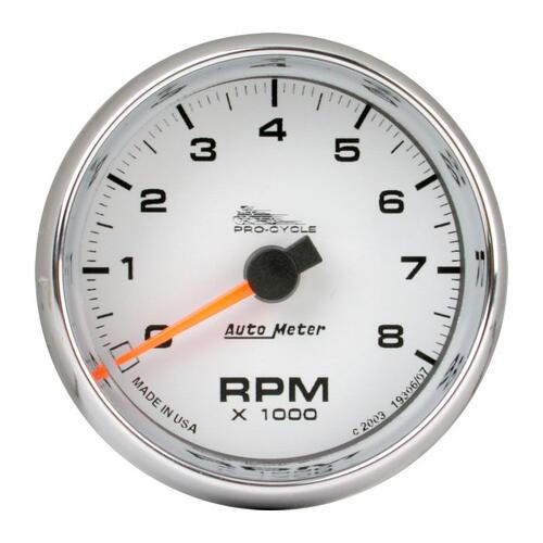 Autometer Gauge, Tach, 2 5/8", 8K Rpm, 2&4 Cylinder, White, Pro-Cycle, Pro-Cycle