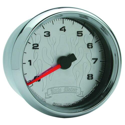 Autometer Gauge, Tach, 2 5/8", 8K Rpm, 2&4 Cylinder, Chrome Flame, Pro-Cycle, Pro-Cycle