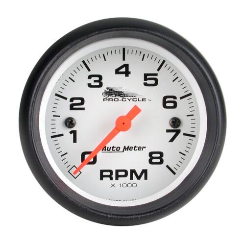 Autometer Gauge, Tach, 2 5/8", 8K Rpm, 2&4 Cylinder, White, Pro-Cycle, Pro-Cycle