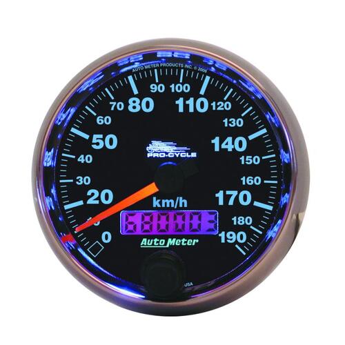 Autometer Gauge, Speedo, 2 5/8", 190 Km/H, Elec, Black, Pro-Cycle, Pro-Cycle
