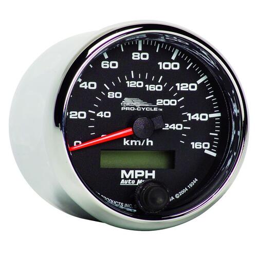 Autometer Gauge, Speedo, 2 5/8", 160 Mph/260Km/H, Elec, Black, Pro-Cycle, Pro-Cycle