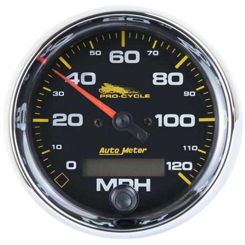 Autometer Gauge, Speedo, 3 3/4", 120 Mph, Elec, Black, Pro-Cycle, Pro-Cycle
