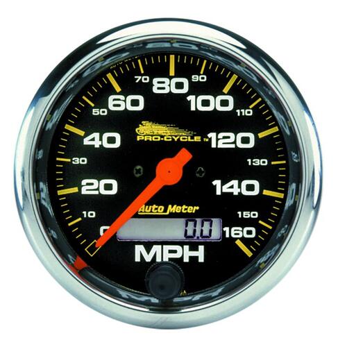 Autometer Gauge, Speedo, 3 3/4", 160 Mph, Elec, Black, Pro-Cycle, Pro-Cycle