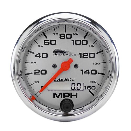 Autometer Gauge, Speedo, 3 3/4", 160 Mph, Elec, Silver, Pro-Cycle, Pro-Cycle