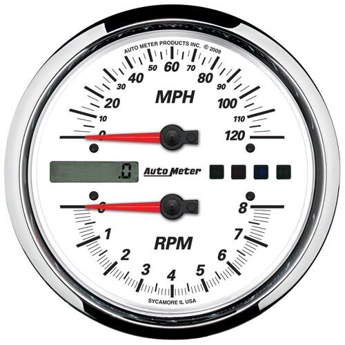 Autometer Gauge, Tach/Speedo, 4 1/2", 8K Rpm/120 Mph, White, Pro-Cycle, Pro-Cycle