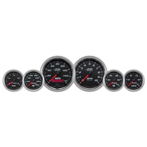 Autometer Gauge Kit, 6 Pc. Kit, 3 3/8" & 2 1/16", Bagger, Black, Pro-Cycle, Pro-Cycle