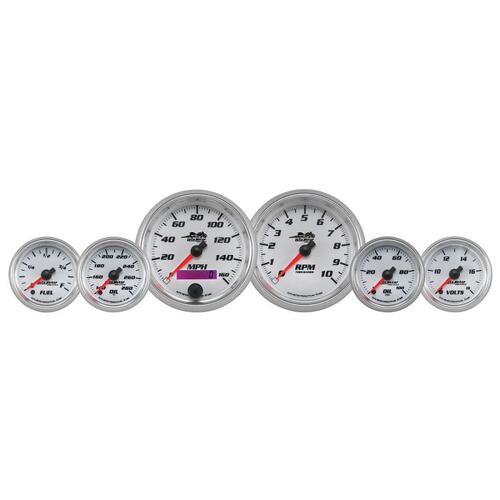 Autometer Gauge Kit, 6 Pc. Kit, 3 3/8" & 2 1/16", Bagger, White, Pro-Cycle, Pro-Cycle