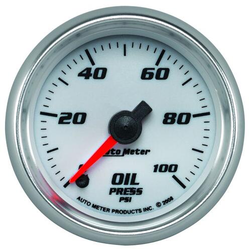 Autometer Gauge, Oil Pressure, 2 1/16", 100Psi, Digital Stepper Motor, White, Pro-Cycle, Pro-Cycle